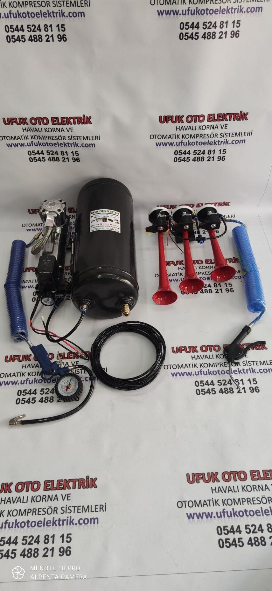 Hido Arap Korna Otomatik Sistem Havalı Korna Full Set 15lt BÜYÜK KAFA - 24v (Tır--Kamyon--Otobüs--2 Akülü)