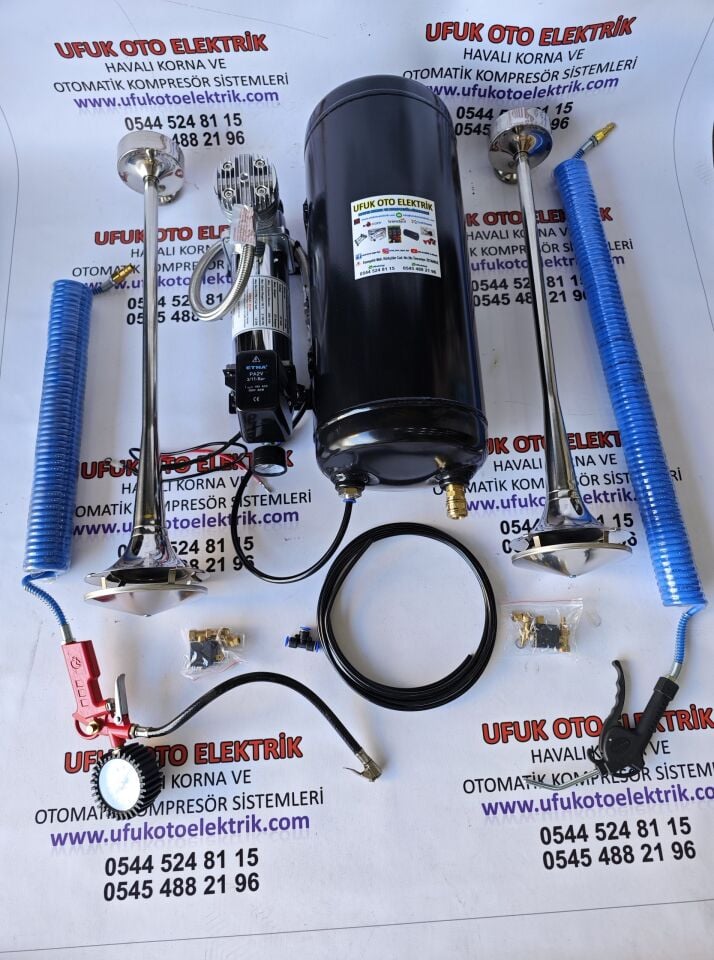 DEMMON OTOMATİK KOMPRESÖRLÜ CİFTLİ TEPE MARİN KORNA SETİ 15 LT FUL