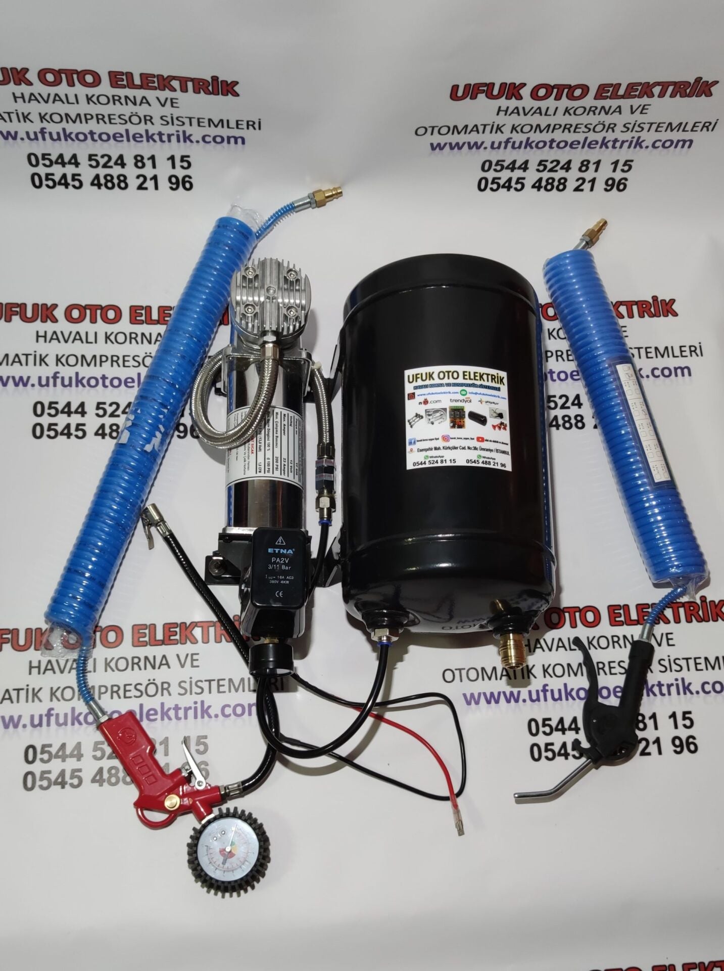 Lastik ve Hava Tabancalı 1O Lt Otomatik Kompresör Seti - 24v (Tır--Kamyon--Otobüs--2 Akülü)
