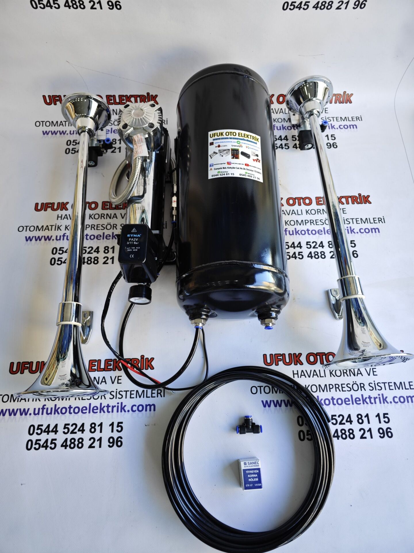 BÜYÜK KAFA OTOMATİK KOMPRESÖRLÜ CİFTLİ TEPE MARİN KORNA SETİ 15 LT