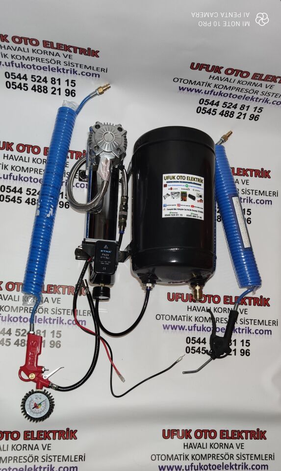 Lastik ve Hava Tabancalı 10 Lt Büyük Kafa Otomatik Kompresör Seti - 24v (Tır--Kamyon--Otobüs--2 Akülü)