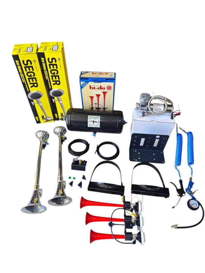 OTOMATİK KOMPRESÖRLÜ SEGER CİFTLİ TEPE MARİN KORNA VE ARAP KORNA SETİ 15 LT - 12v (Taksi--Traktör--Minibüs--Tek akü