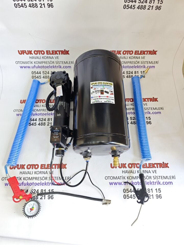 Lastik ve Hava Tabancalı 20 Lt Büyük Kafa Otomatik Kompresör Seti SİYAH MODEL