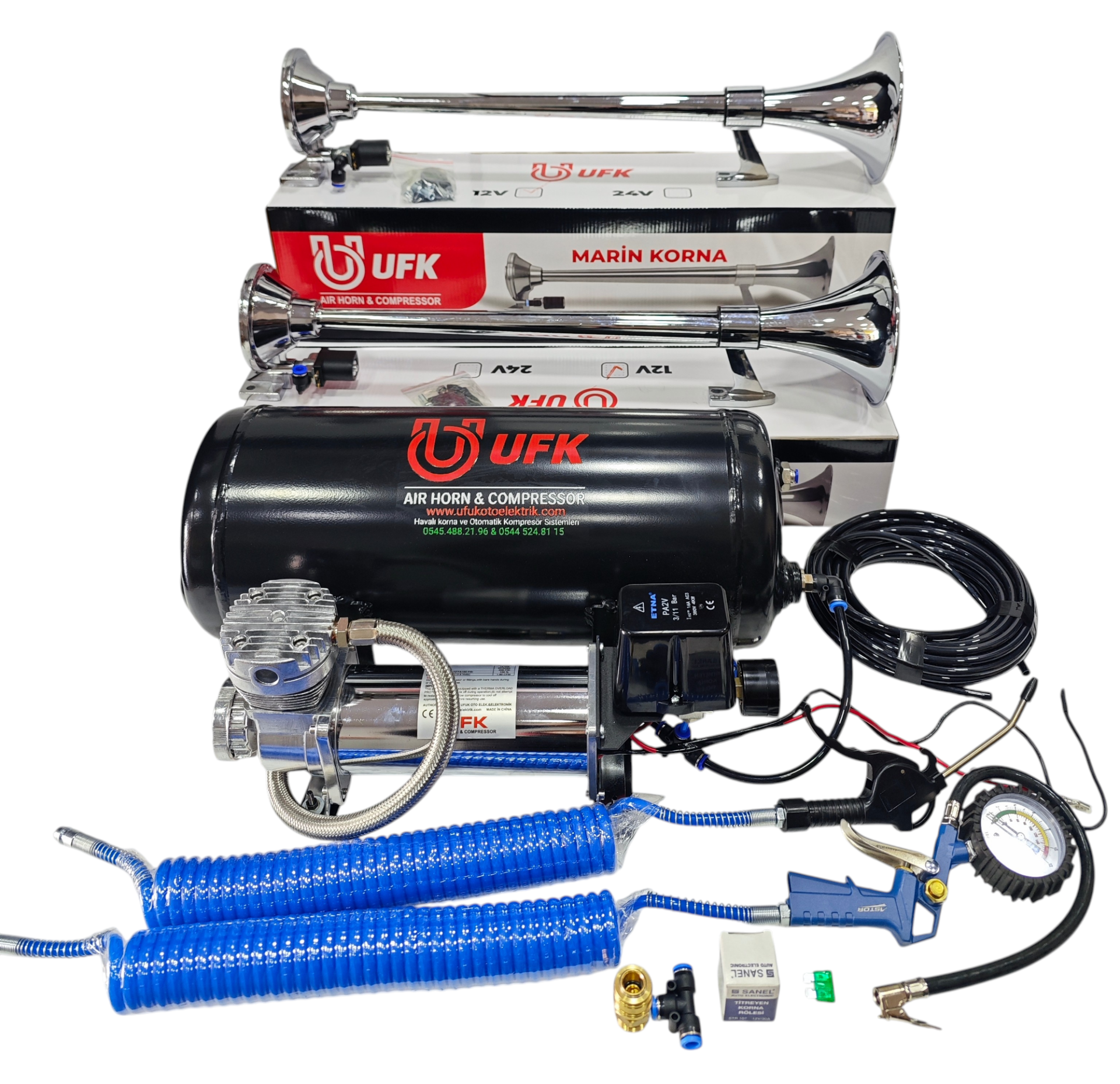 OTOMATİK KOMPRESÖRLÜ CİFTLİ TEPE MARİN KORNA SETİ 15 LT FUL
